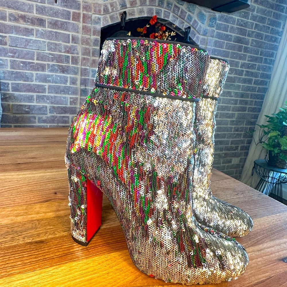 Silver Multicolor Christian Louboutin booties Perfect for the holidays.Size 38.5